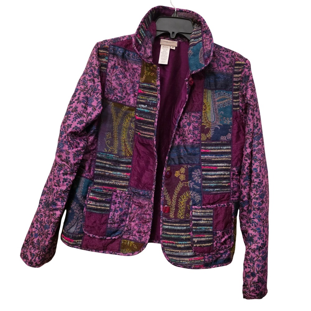 Coldwater Creek Purple Silk Wool Patchwork Floral Paisley Jacket Size M